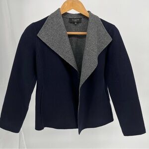 Talbots Wool Open Front Cardigan Size SP Pockets Soft Navy And Gray Jacket